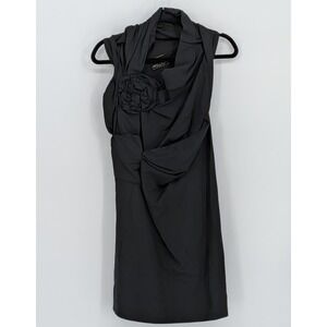 AllSaints Spitalfields $325 Sz 10 Clarita Black Linen Blend Rosette Mini Dress